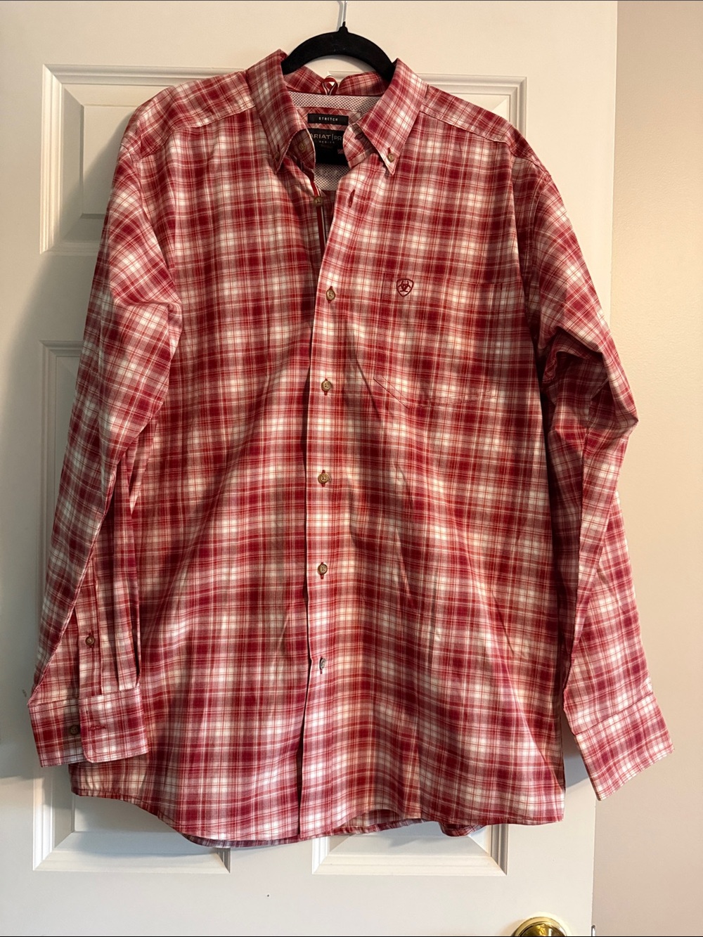 Ariat Men's Red and White Plaid Button-Down Shirt